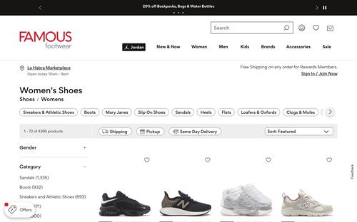 Famous Footwear website screenshot
