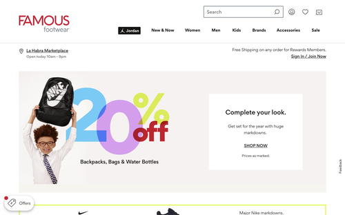 Famous Footwear website screenshot