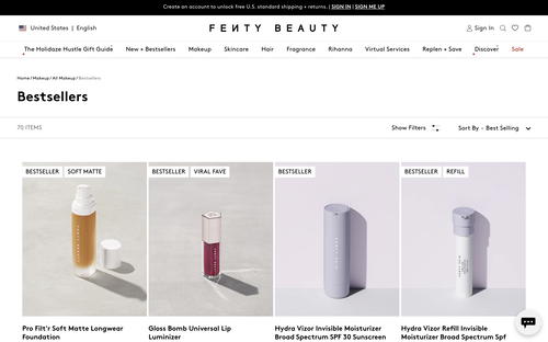 Fenty Beauty website screenshot
