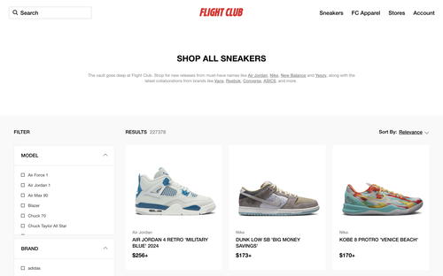 Flight Club website screenshot