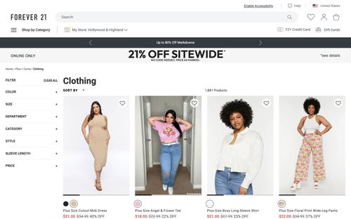Forever 21 website screenshot