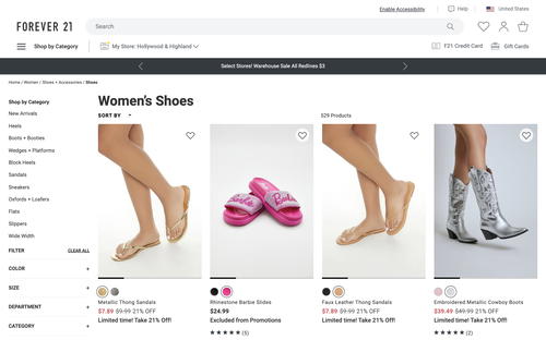 Forever 21 website screenshot