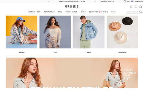 Forever 21 website screenshot