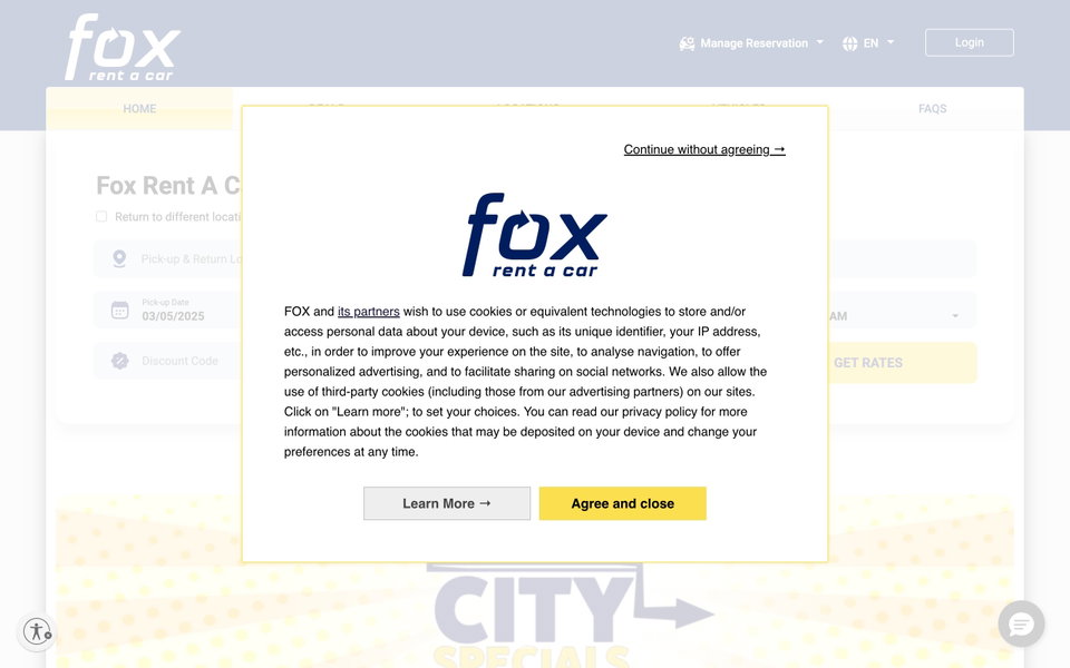 Fox Rent A Car website