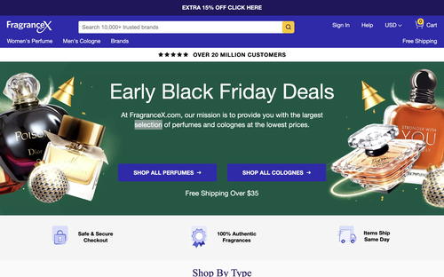 FragranceX.com website screenshot
