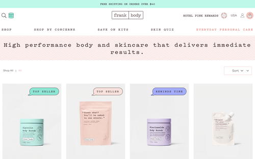 Frank Body website screenshot