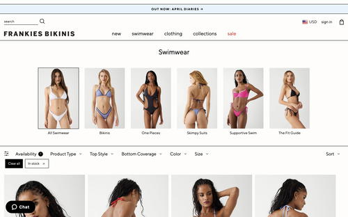 Frankies Bikinis website screenshot