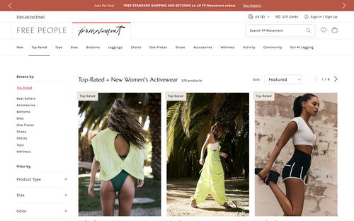 Free People website screenshot