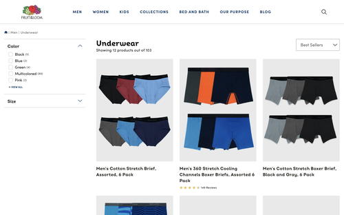 Fruit of the Loom website screenshot