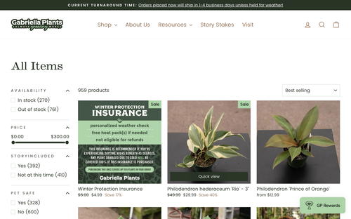 Gabriella Plants website screenshot