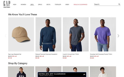 Gap Factory website screenshot