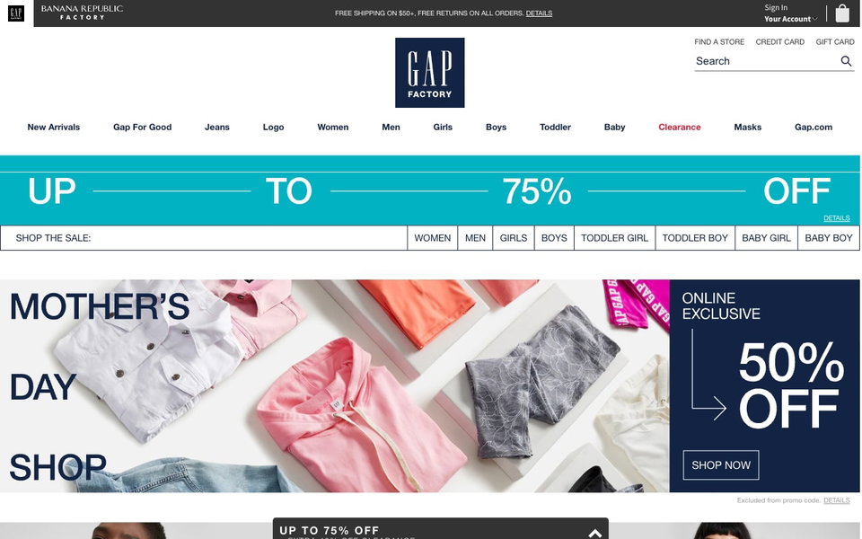 Gap Factory website