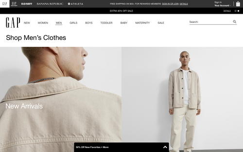 Gap website screenshot