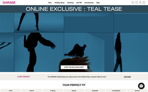 Garage Clothing website screenshot