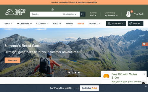 Garage Grown Gear website screenshot