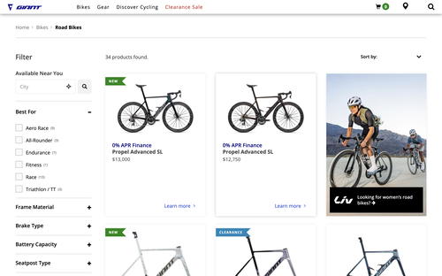 Giant Bicycles website screenshot
