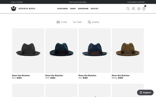 Goorin Bros. website screenshot