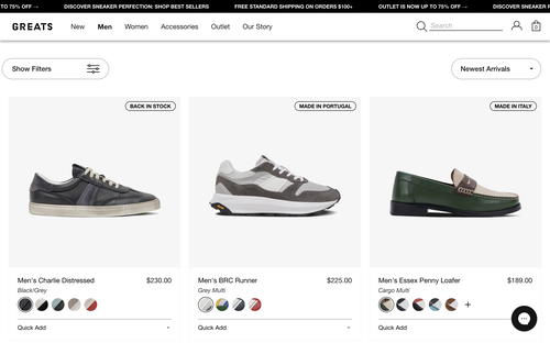 GREATS website screenshot