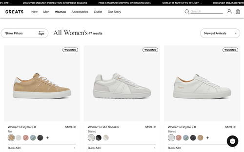 GREATS website screenshot