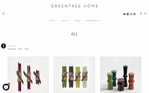 Greentree Home Candle website screenshot
