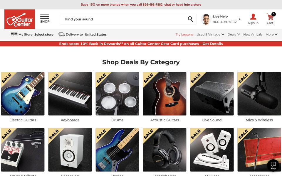 Guitar Center website