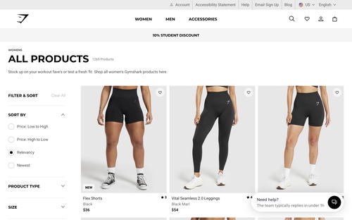 Gymshark website screenshot