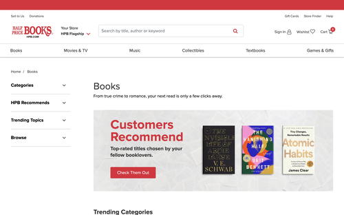 Half Price Books website screenshot