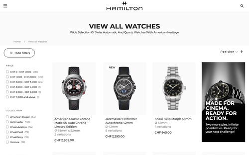 Hamilton Watch website screenshot