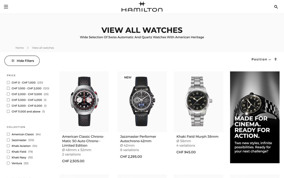 Hamilton Watch website