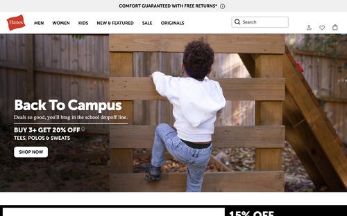 Hanes website screenshot