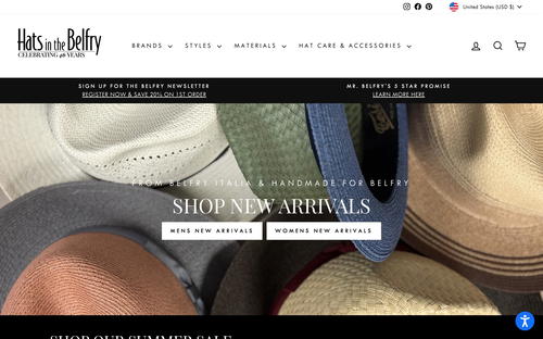 Hats in the Belfry website screenshot