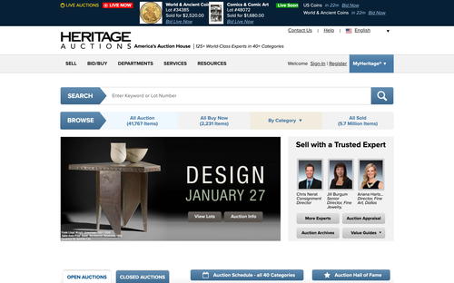 Heritage Auctions website screenshot