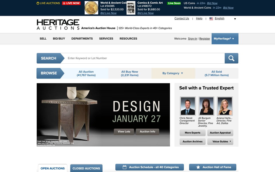 Heritage Auctions website