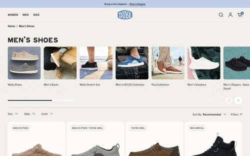 Hey Dude Shoes website screenshot