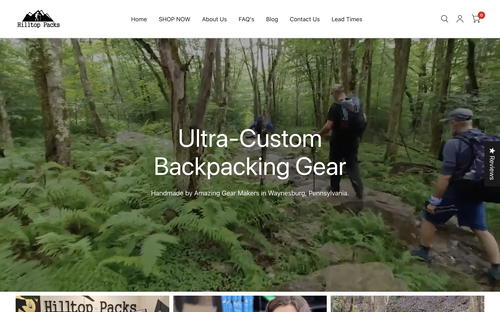 Hilltop Packs website screenshot
