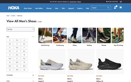 Hoka website screenshot