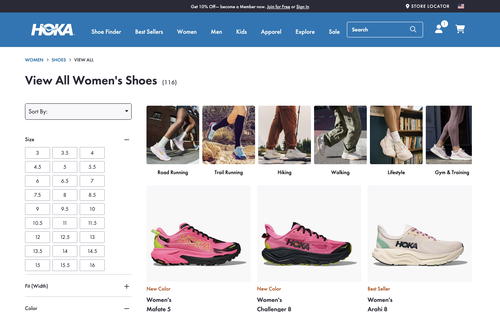 Hoka website screenshot
