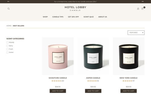 Hotel Lobby Candle website screenshot