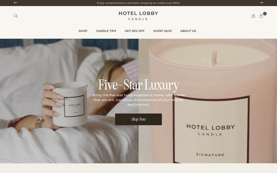 Hotel Lobby Candle website