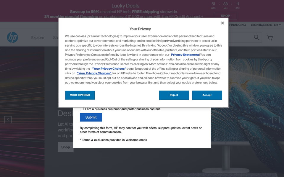 HP Store website