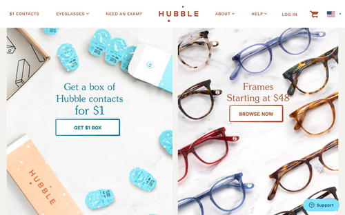 Hubble Contacts website screenshot