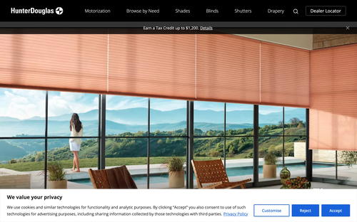 Hunter Douglas website screenshot