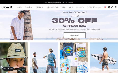 Hurley website screenshot