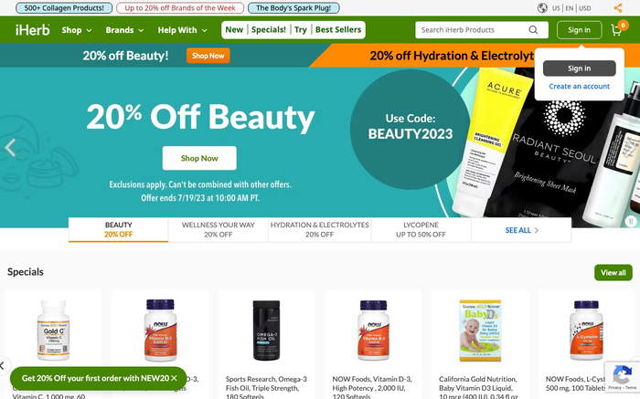 iHerb screenshot