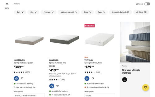 IKEA website screenshot