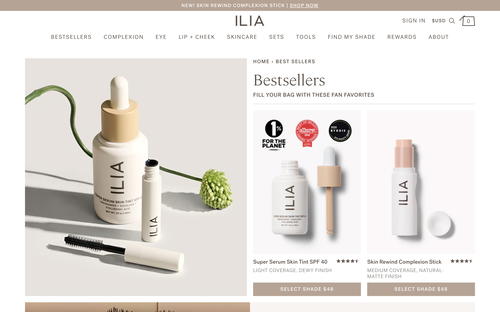 ILIA Beauty website screenshot