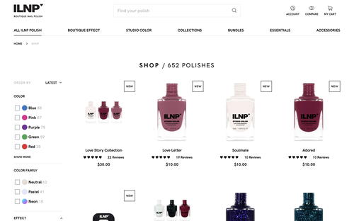 ILNP Cosmetics website screenshot