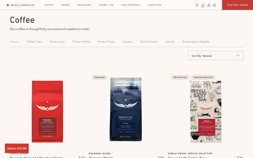 Intelligentsia Coffee website screenshot