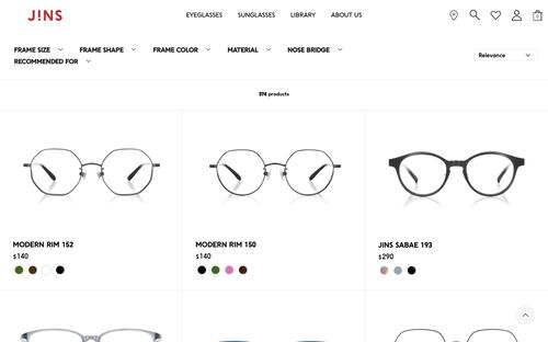 JINS website screenshot