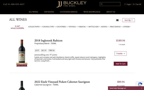 JJ Buckley Fine Wines website screenshot